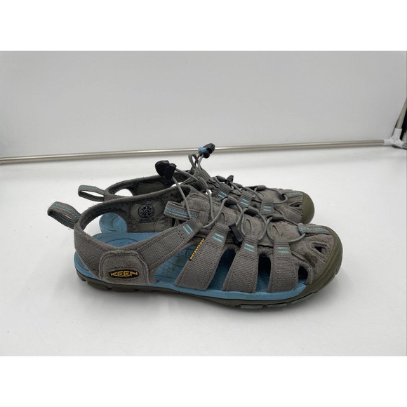 Keen Womens Sandals Size 8 Grey Blue Canvas Toggle Waterproof Hiking Fisherman - Picture 3 of 7